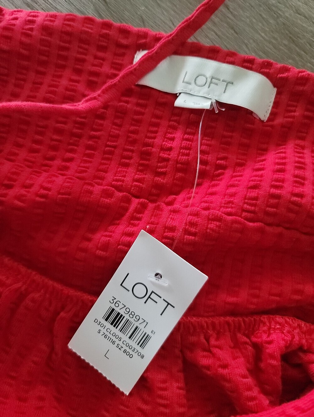 *NWT* LOFT 100% Cotton Textured Tie Front Cropped Cami, Red, Sz L - Picture 5 of 5